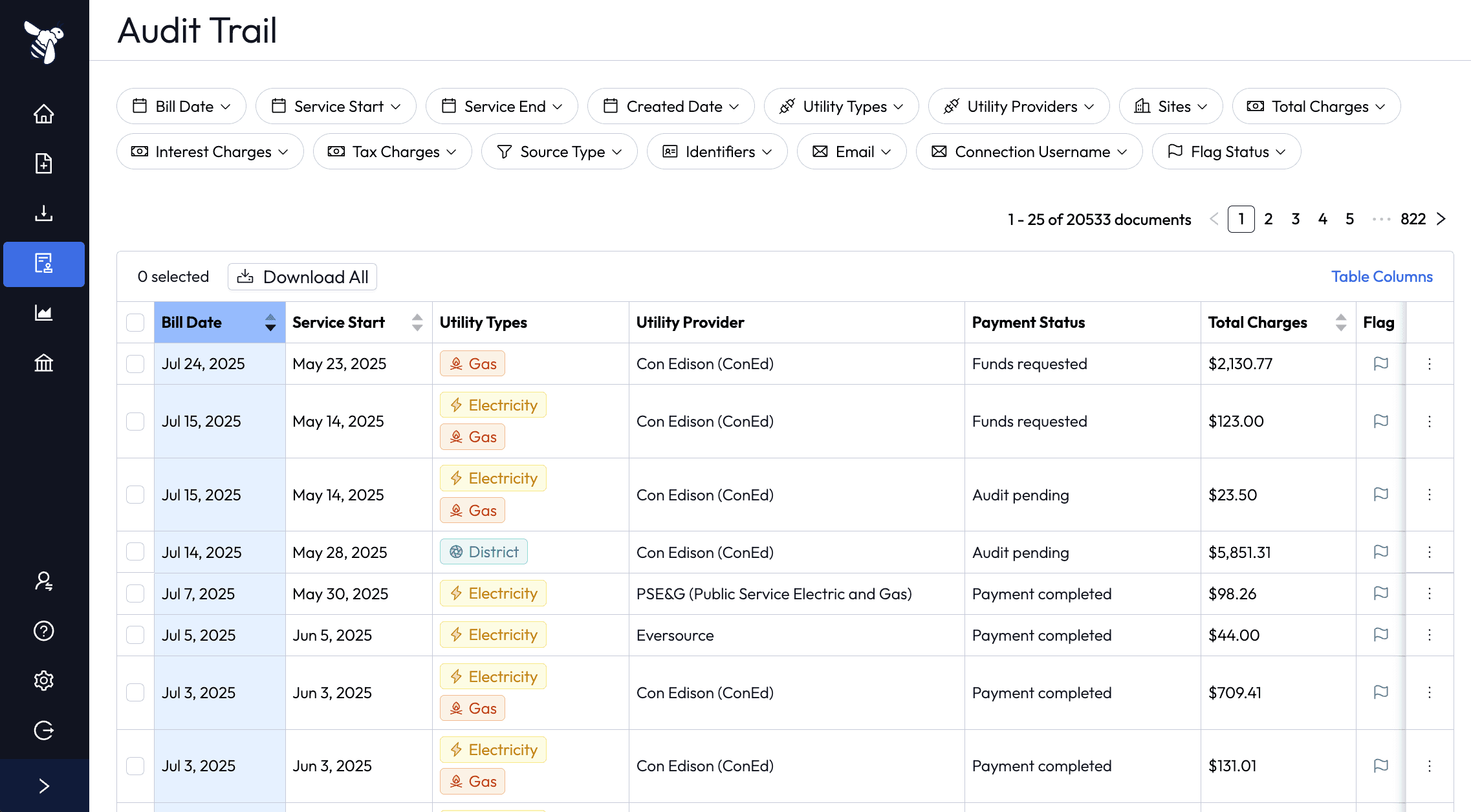 Nectar utility bill payments — automated utility data management screenshot