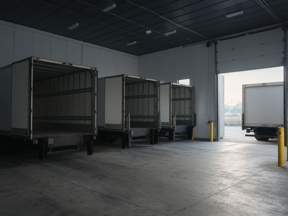 Trucks at a refrigerated warehouse loading dock