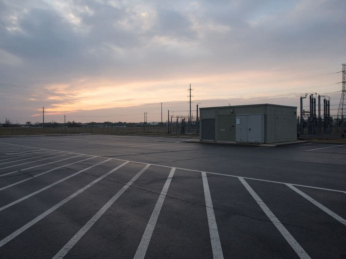 Empty fleet yard with an electrical service building