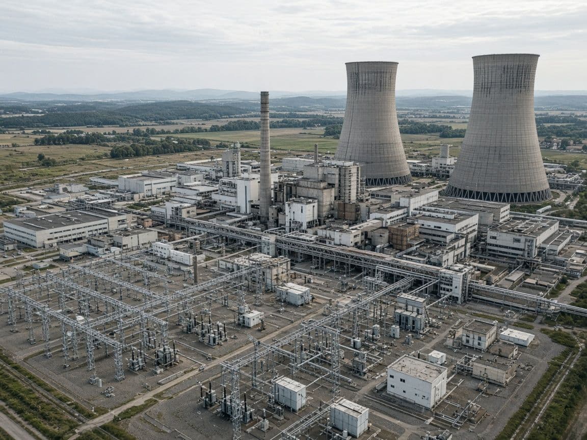 Aerial view of an industrial plant with substations