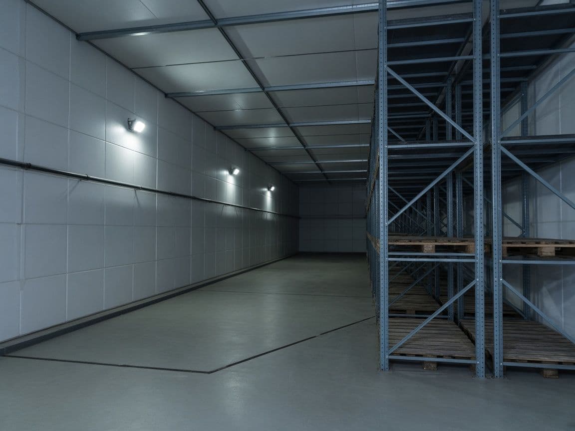 Empty cold-storage warehouse with pallet racking