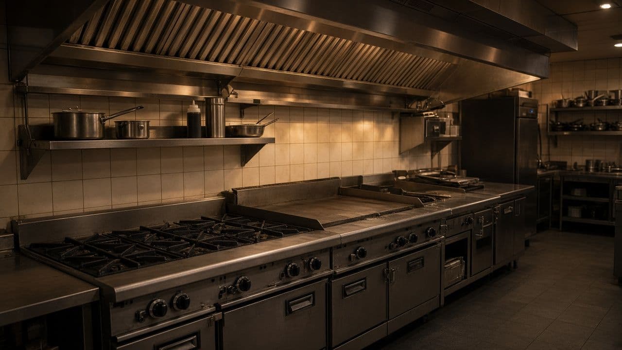 Empty commercial restaurant kitchen