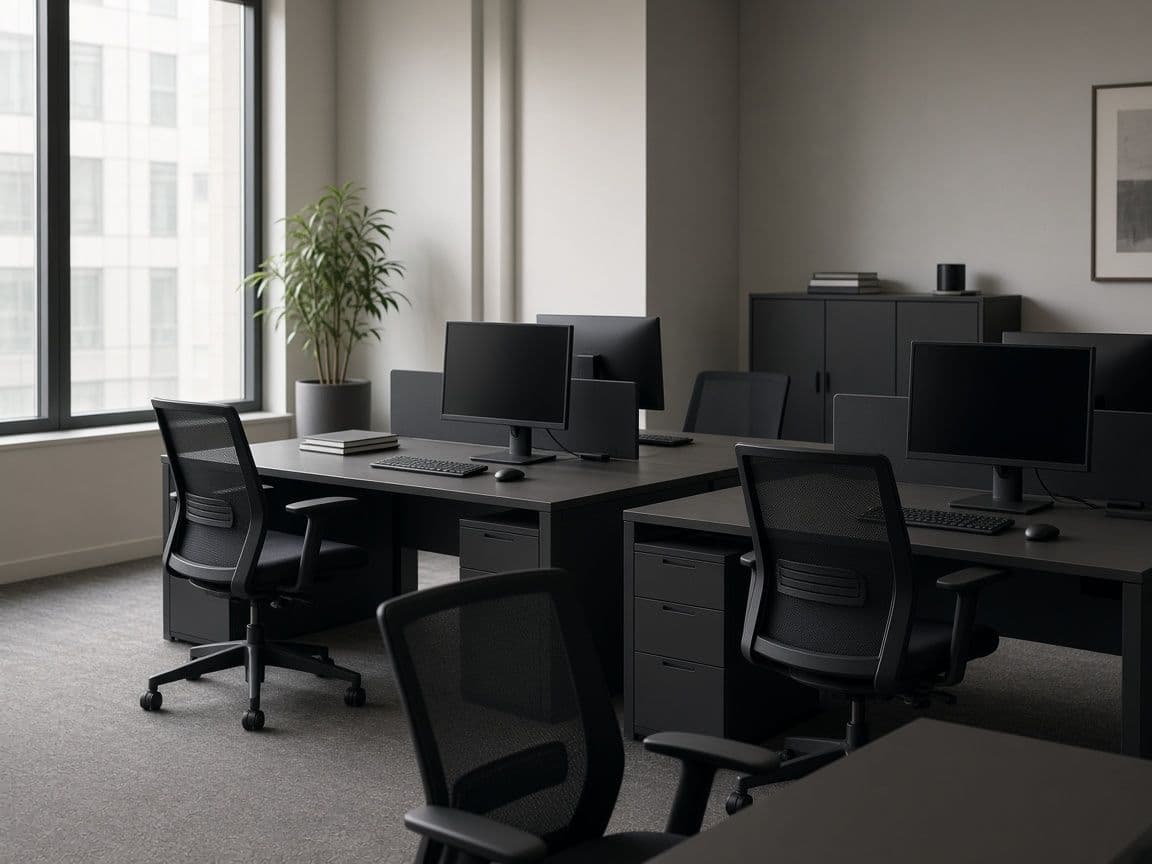 Empty finance office with dark monitors