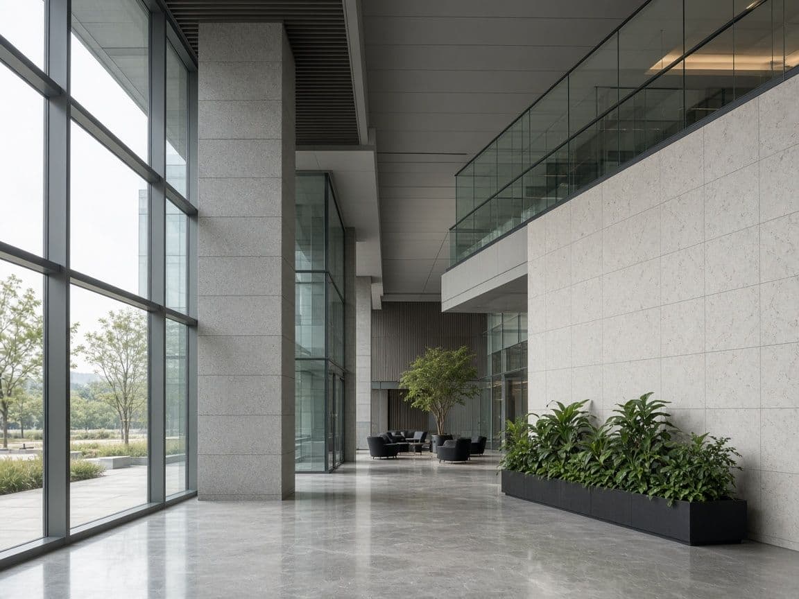 Empty corporate headquarters lobby
