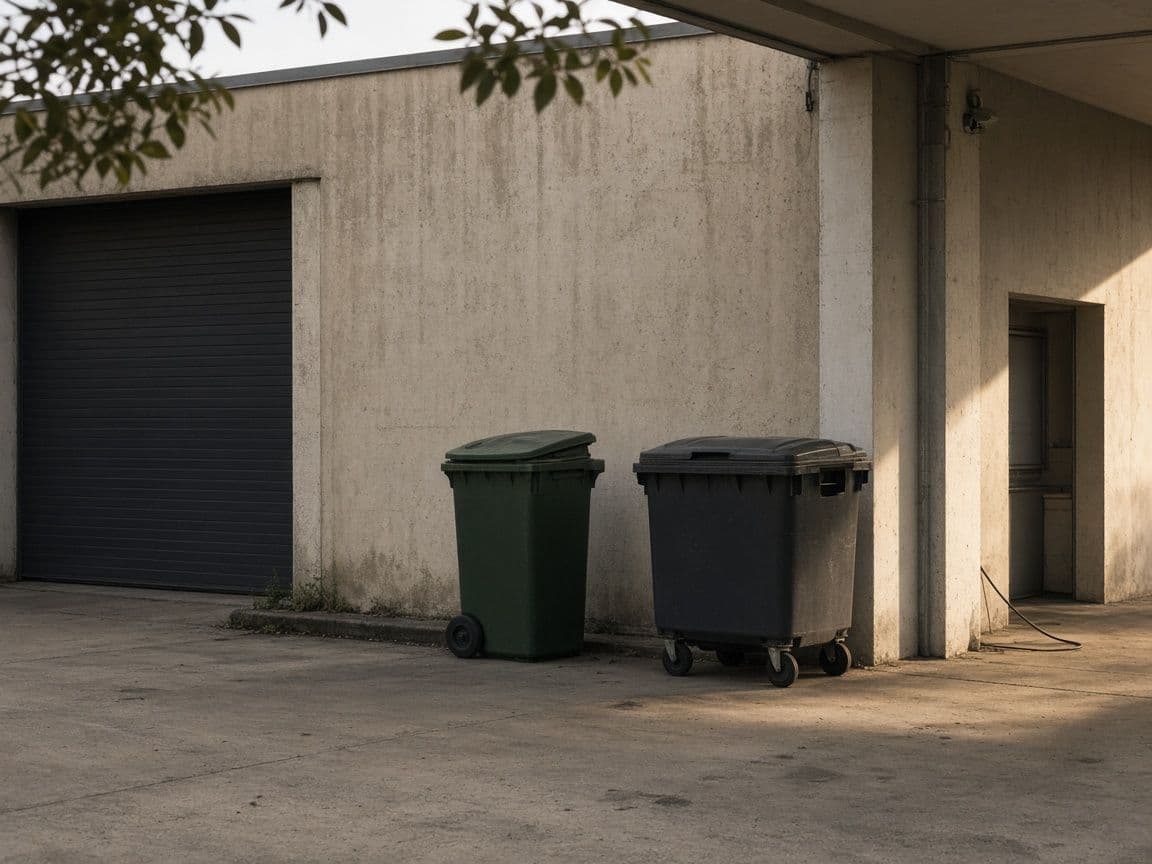 Organics and recycling bins behind a grocery store