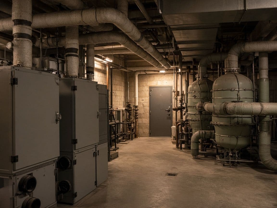 Boilers and chillers in an office mechanical room