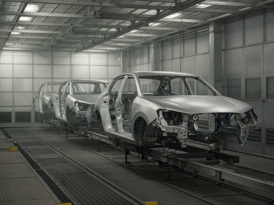 Cars on a conveyor in an automotive paint shop